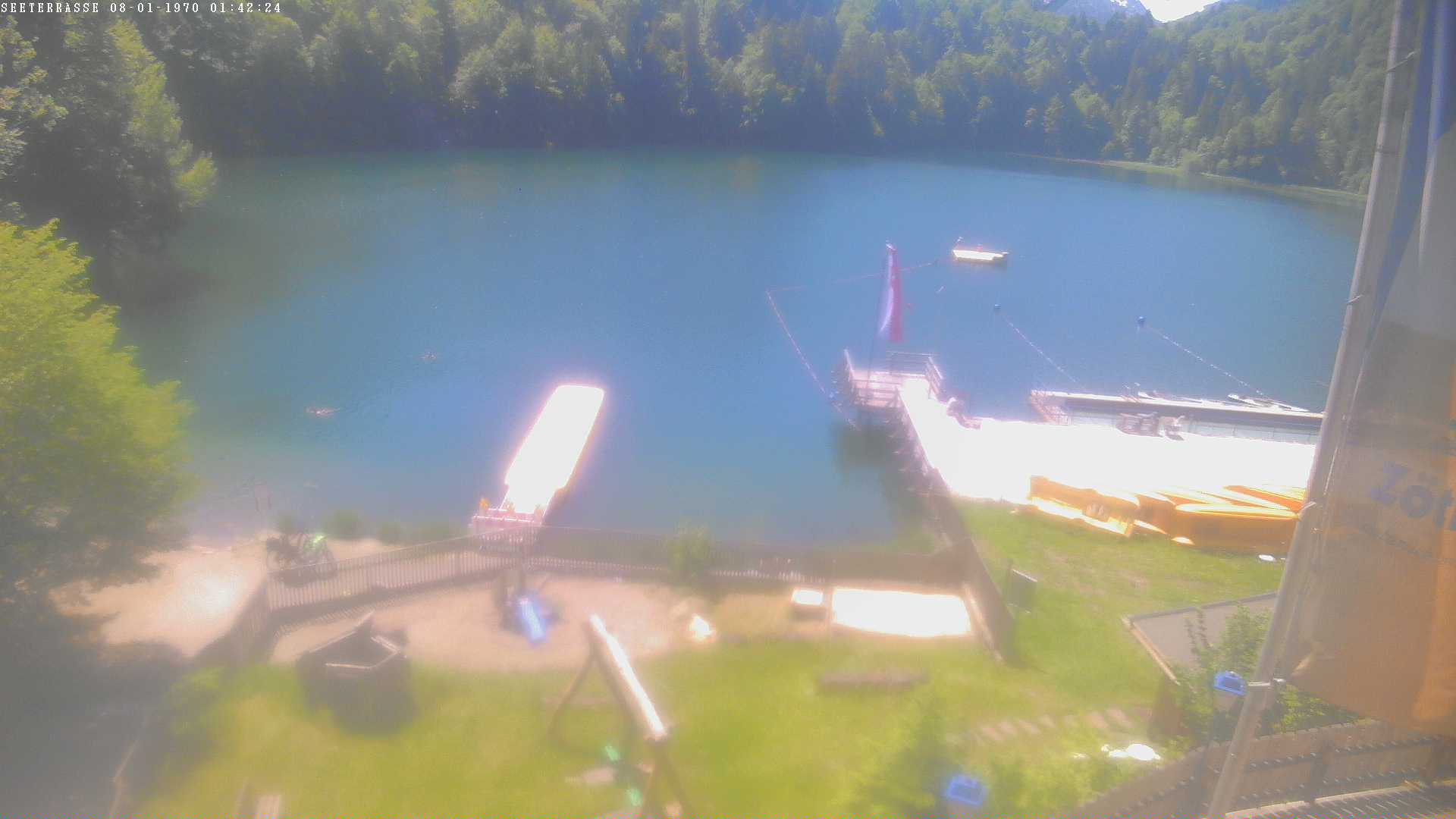 Panorama Webcam - Blick vom Restaurant und Cafe auf den Freibergsee und die Heini Klopfer Skiflugschanze 
